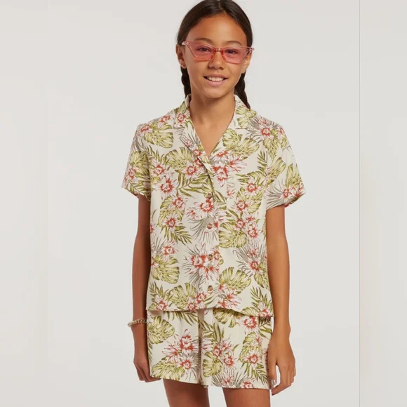 Volcom Not Real Shore Shorts Set Tropical Green Tea Girls S 7/8 - Picture 1 of 12